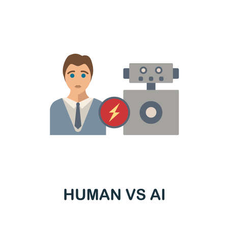 Human Vs Ai flat icon. Colored sign from futurictic technology collection. Creative Human Vs Ai icon illustration for web design, infographics and moreのイラスト素材