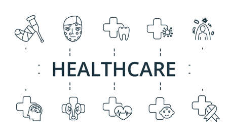 Healthcare icon set. Contains editable icons theme such as dermatology, oncology, cardiology and more.のイラスト素材