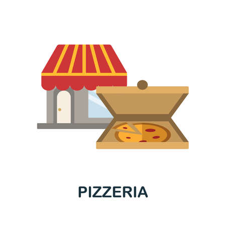 Pizzeria flat icon. Colored sign from small business collection. Creative Pizzeria icon illustration for web design, infographics and moreのイラスト素材