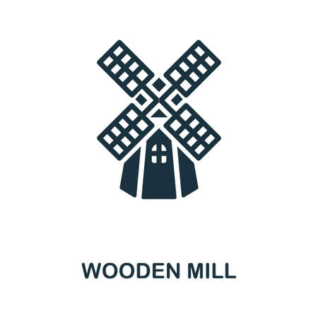 Wooden Mill icon. Monochrome sign from farming collection. Creative Wooden Mill icon illustration for web design, infographics and moreのイラスト素材