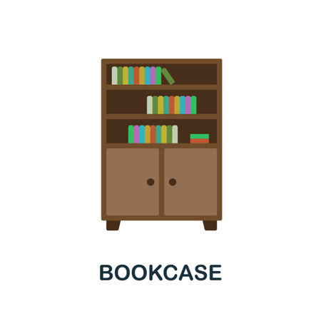 Bookcase flat icon. Colored element sign from books collection. Flat Bookcase icon sign for web design, infographics and more.のイラスト素材