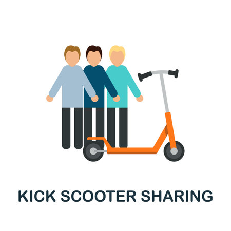 Kick Scooter Sharing flat icon. Colored element sign from public transport collection. Flat Kick Scooter Sharing icon sign for web design, infographics and more.のイラスト素材