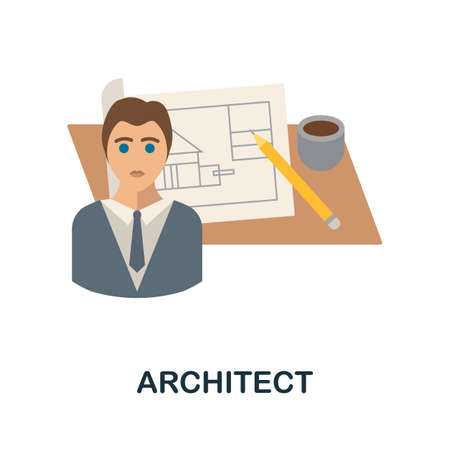 Architect flat icon. Colored element sign from creative professions collection. Flat Architect icon sign for web design, infographics and more.のイラスト素材