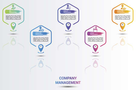 Infographic Company Management icons vector illustration. 5 colored steps info template with editable text.のイラスト素材