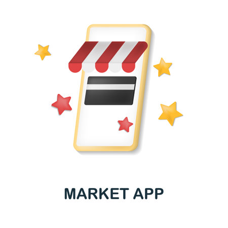 Market App icon. 3d illustration from e-commerce collection. Creative Market App 3d icon for web design, templates, infographics and moreのイラスト素材
