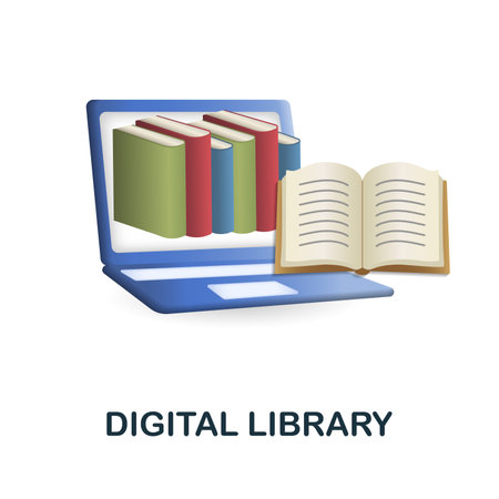 Digital Library icon. 3d illustration from e-learning collection. Creative Digital Library 3d icon for web design, templates, infographics and moreのイラスト素材