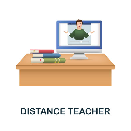 Distance Teacher icon. 3d illustration from e-learning collection. Creative Distance Teacher 3d icon for web design, templates, infographics and moreのイラスト素材