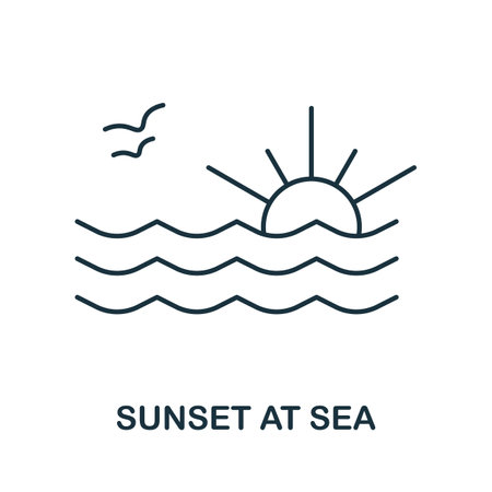 Sunset At Sea line icon. Monochrome simple Sunset At Sea outline icon for templates, web design and infographicsのイラスト素材