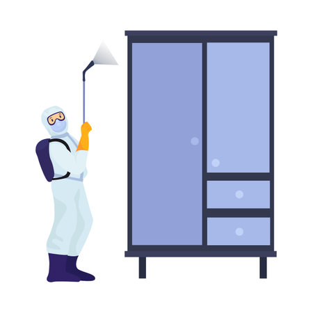 Furniture disinfection illustration in color cartoon style. Editable vector graphic design.のイラスト素材