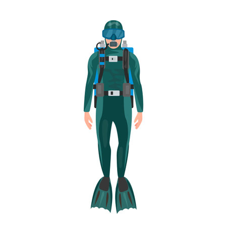 Scuba diver illustration in color cartoon style. Editable vector graphic design.のイラスト素材