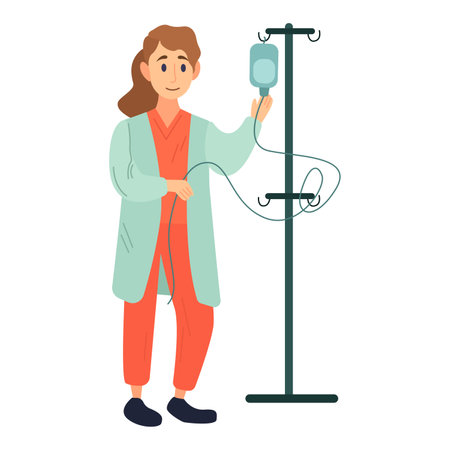 Nurse with medical dropper illustration in color cartoon style. Editable vector graphic design.のイラスト素材
