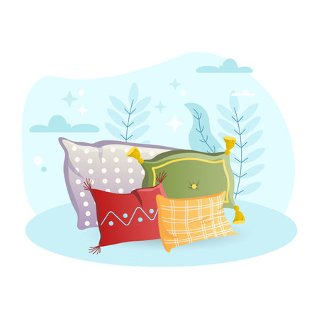 Pillow illustration. Pillows, checkered, rectangular, patterned. Editable vector graphic design.のイラスト素材
