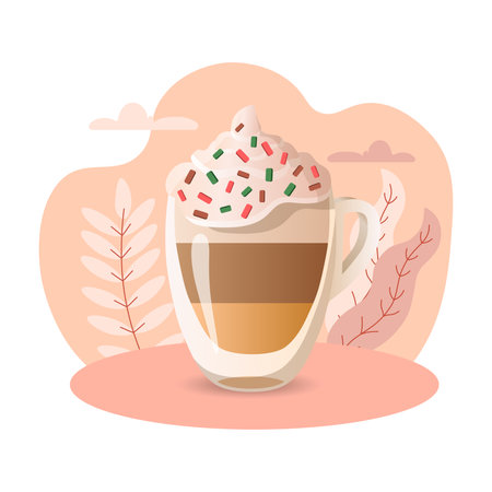 Dessert Coffee illustration. Glass, cup, foam, layers. Editable vector graphic design.のイラスト素材