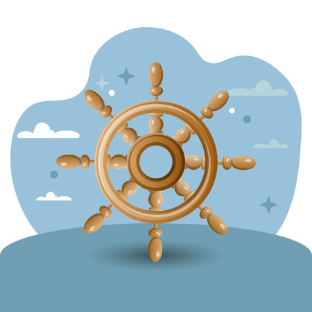 Steering wheel illustration. Rudder, wooden, control, handle. Editable vector graphic design.のイラスト素材