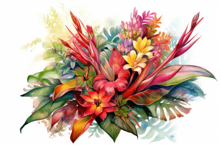 Tropical Paradise Bouquet watercolor composition.の素材