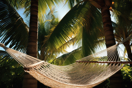 Relaxing hammock photo realistic illustration - Generative AI.の素材