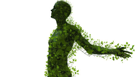 Silhouette braided with ivy double exposure illustration - Generative AI.の素材