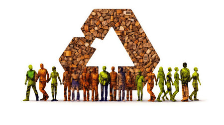 Recycling symbols and human figures double exposure illustration - Generative AI.の素材