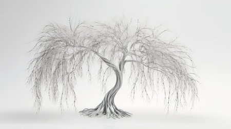 A delicate willow tree watercolor illustration - Generative AI.の素材