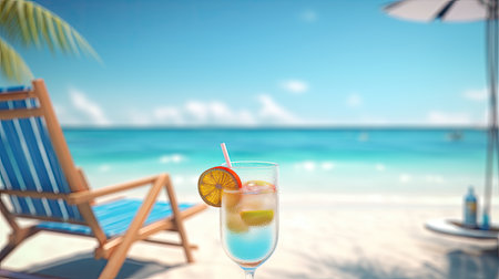 A serene beach setting 3d illustration - Generative AI.の素材