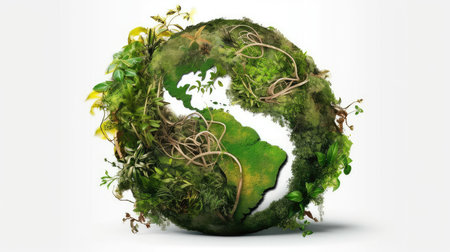Earth sorrunded by green thickets photo realistic illustration - Generative AI.の素材