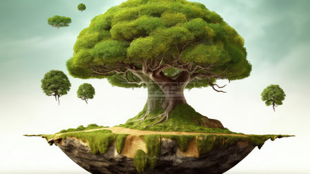 Big tree growing from the Earth photo realistic illustration - Generative AI.の素材