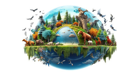 Healthy planet in balance photo realistic illustration - Generative AI.の素材