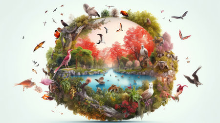 Planet Earth with a diverse ecosystems photo realistic illustration - Generative AI.の素材