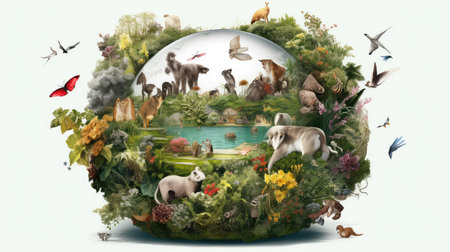 Planet Earth with a diverse ecosystems photo realistic illustration - Generative AI.の素材
