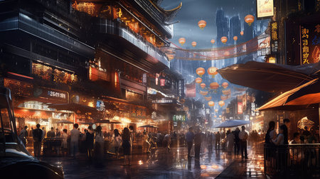 Holographic billboards watercolor illustration - Generative AI.の素材