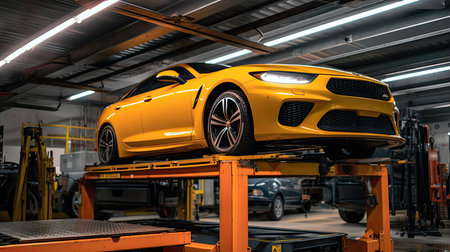 Car lift with a car photo realistic illustration - Generative AI.の素材