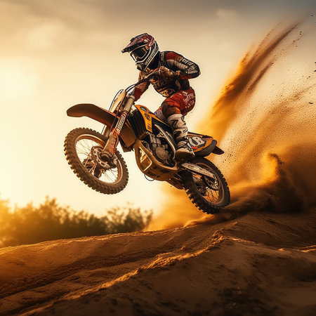 Motocross rider photo realistic illustration - Generative AI.の素材