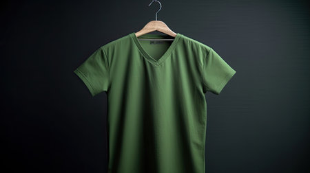 Green t-shirt on a hanger photo realistic illustration - Generative AI.の素材