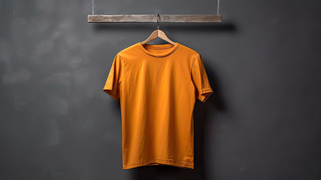 Orange t-shirt on a hanger photo realistic illustration - Generative AI.の素材