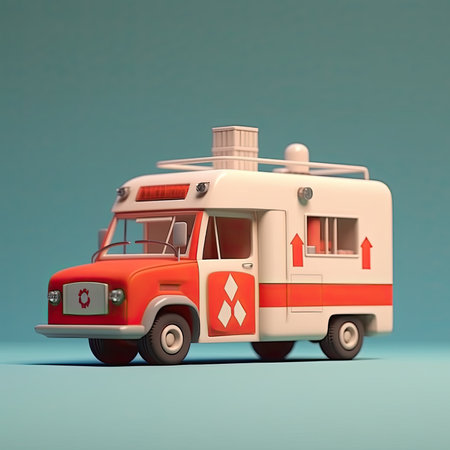 Ambulance 3d cartoon illustration - Generative AI.の素材