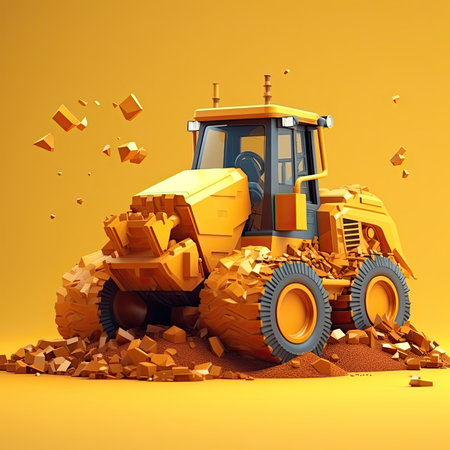 Bulldozer 3d cartoon illustration - Generative AI.の素材