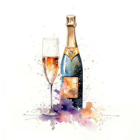 Champagne watercolor illustration - Generative AI.の素材