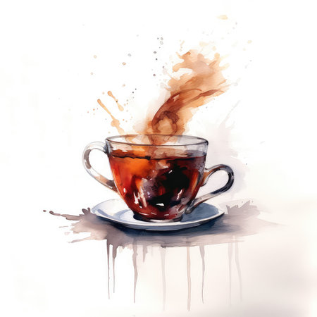 Tea watercolor illustration - Generative AI.の素材
