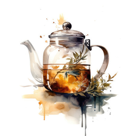 Tea watercolor illustration - Generative AI.の素材