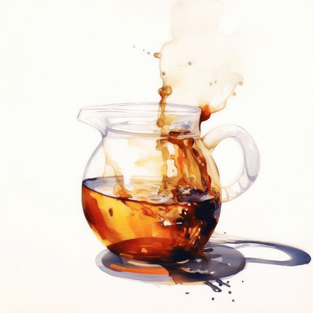 Tea watercolor illustration - Generative AI.の素材