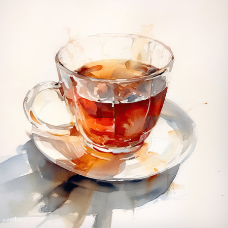 Tea watercolor illustration - Generative AI.の素材