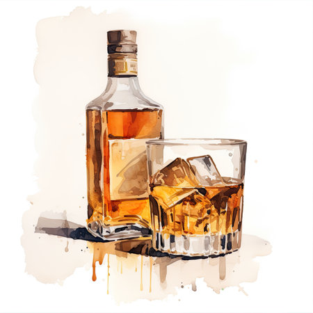 Whiskey watercolor illustration - Generative AI.の素材