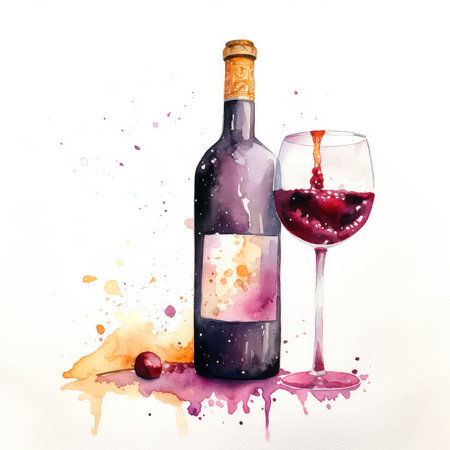 Wine watercolor illustration - Generative AI.の素材