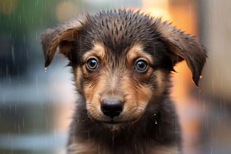 Homeless puppy photo realistic illustration - Generative AI.の素材