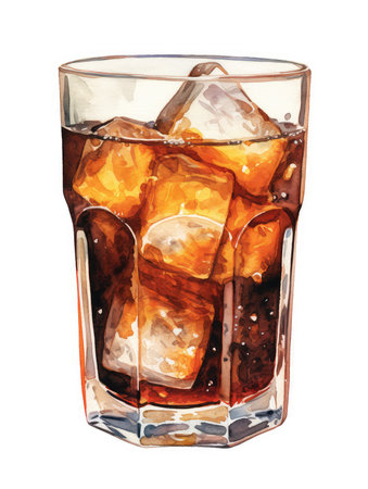 Glass of root beer watercolor illustration - Generative AI.の素材