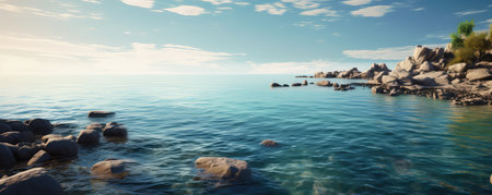 Calm ocean photo realistic illustration - Generative AI.の素材