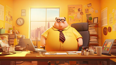 Office professionalism cartoon illustration - Generative AI.の素材
