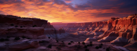 Canyon at dusk photo realistic illustration - Generative AI.の素材