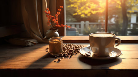 A serene coffee scene ultra realistic illustration - Generative AI.の素材