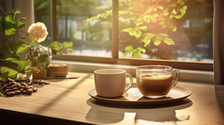 A tranquil morning moment ultra realistic illustration - Generative AI.の素材